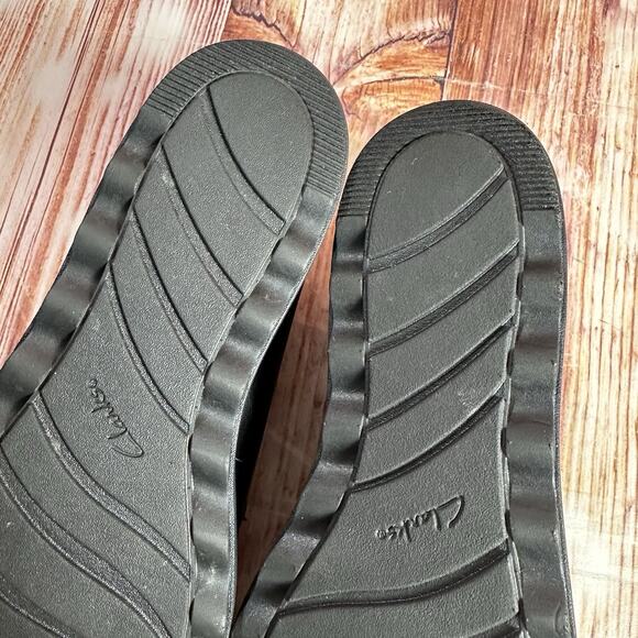 Clarks SHARON GRACIE Womens Size 8.5 Black Leather Tweed Wedge Loafers Shoes - Picture 9 of 10